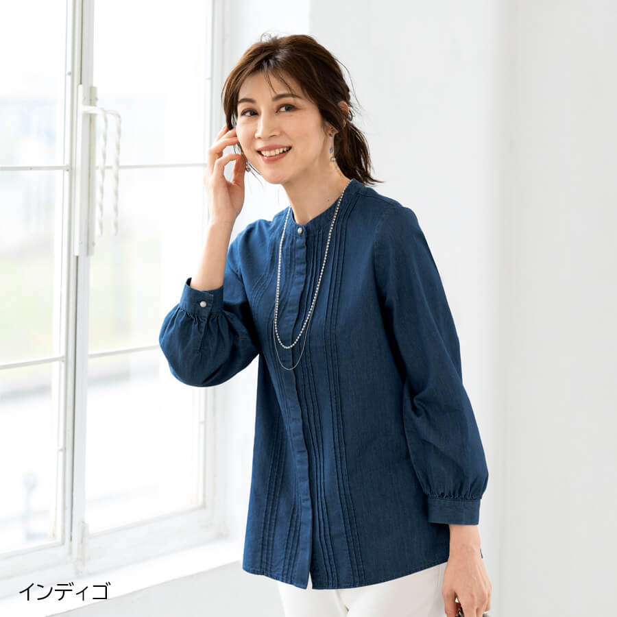 リヨセル混 柔らかデニムブラウス-ことせ(ことせ通販)